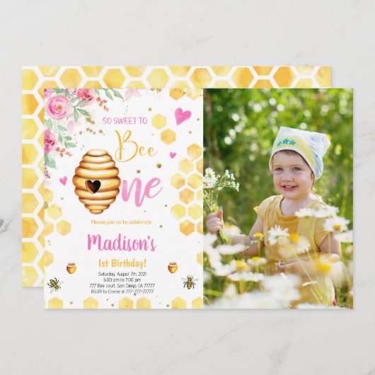 Invitation photo d'abeille jaune (Devant / Derrière)
