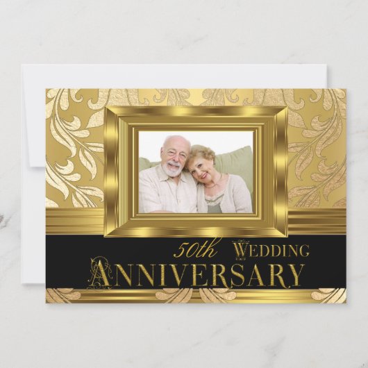 Invitation Photo damas or 50 ans de mariage (Devant)