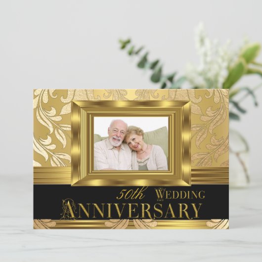 Invitation Photo damas or 50 ans de mariage (Debout devant)