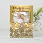 Invitation photo Damask & Bow Or 50e anniversaire (Debout devant)