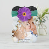 Invitation Photo Damask Lilac Emerald Gerber Daisy Mariage (Debout devant)