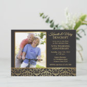 Invitation Photo Damask Or 50 Ans De Mariage (Debout devant)
