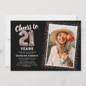 Invitation Photo d'anniversaire 21 ans Rose Gold (Devant)