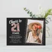 Invitation Photo d'anniversaire 21 ans Rose Gold (Debout devant)