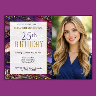 Invitation Photo d'anniversaire 25 ans Strata bijou en Or Vio