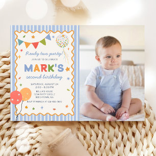 Invitation photo d'anniversaire 2 ans colorée et a
