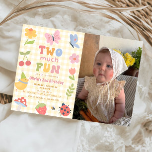 Invitation Photo d'anniversaire 2 ans de fille à carreaux col