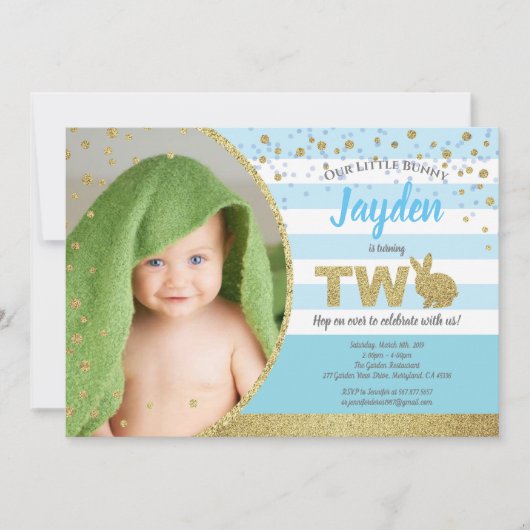 Invitation photo d'anniversaire 2 ans de lapin gar (Devant)