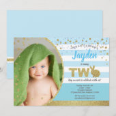 Invitation photo d'anniversaire 2 ans de lapin gar (Devant / Derrière)