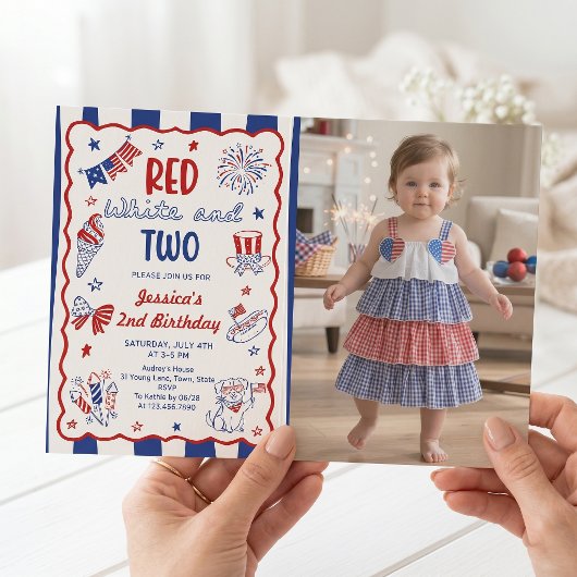 Invitation photo d'anniversaire 2 ans Rouge Blanc