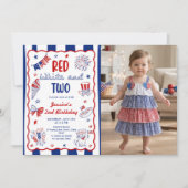 Invitation photo d'anniversaire 2 ans Rouge Blanc (Devant)