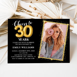 Invitation photo d'anniversaire 30 ans ballons noi