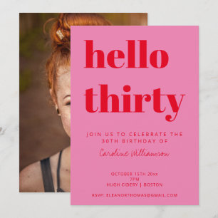 Invitation Photo d'anniversaire 30 ans rose rouge moderne gra