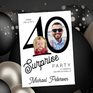 Invitation photo d'anniversaire 40 ans blanc noir 40 ans fête