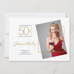 Invitation Photo d'anniversaire 50 ans et fabuleux à pois dor
