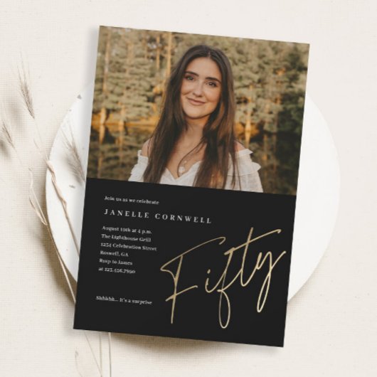 Invitation photo d'anniversaire 50 ans or minimali