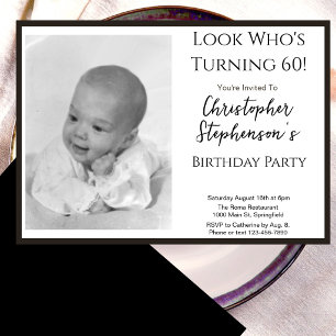 Invitation photo d'anniversaire 60 ans minimaliste