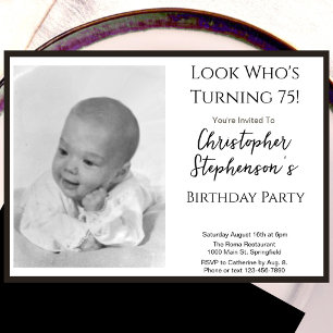 Invitation photo d'anniversaire 75 ans minimaliste