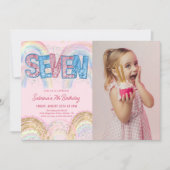 Invitation Photo d'anniversaire 7 ans Glitter Sequin Rainbow (Devant)