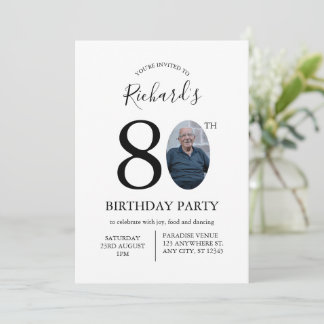 Invitation photo d'anniversaire 80 ans minimaliste