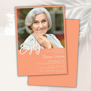 Invitation Photo d'anniversaire 80 ans Peach