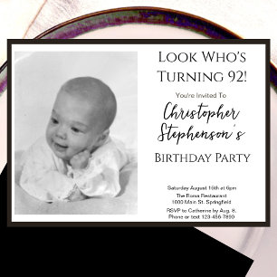 Invitation photo d'anniversaire 92 ans minimaliste