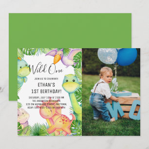 Invitation Photo d'anniversaire aquarelle dinosaure premier a