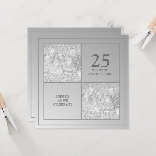 Invitation Photo d'anniversaire argent Passé & Présent (Devant/Arrière en situation)