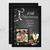 Invitation Photo d'anniversaire au Champagne Noir et Blanc Ar (Devant / Derrière)