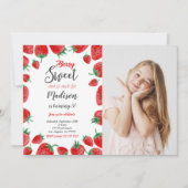 Invitation photo d'anniversaire aux fraises (Devant)