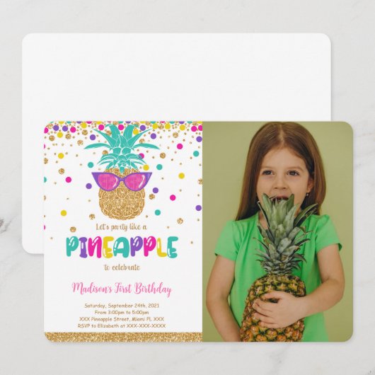Invitation photo d'anniversaire avec ananas (Devant / Derrière)