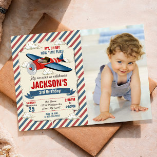 Invitation photo d'anniversaire Avion Le temps p