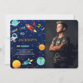 Invitation photo d'anniversaire Blast Off Space (Devant)