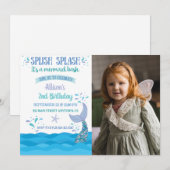 Invitation Photo d'anniversaire Blue Mermaid Splash Bash (Devant / Derrière)