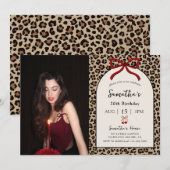 Invitation Photo d'anniversaire Bow Coquette Léopard Guépard (Devant / Derrière)