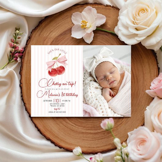 Invitation photo d'anniversaire Cerise sur le Gâte