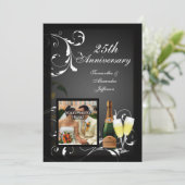 Invitation Photo d'anniversaire Champagne Noir et Blanc Argen (Debout devant)