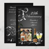 Invitation Photo d'anniversaire Champagne Noir et Blanc Argen (Devant / Derrière)