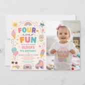 Invitation Photo d'anniversaire coloré Four-Ever Fun (Devant)