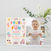Invitation Photo d'anniversaire coloré Four-Ever Fun (Debout devant)