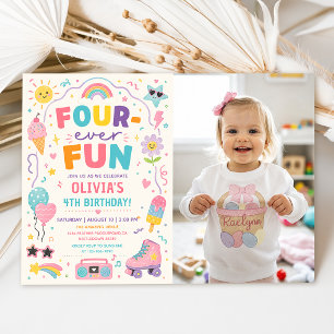 Invitation Photo d'anniversaire coloré Four-Ever Fun