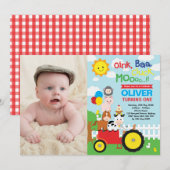 Invitation Photo d'anniversaire d'animaux de ferme de coup de (Devant / Derrière)