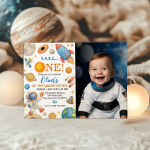 Invitation photo d'anniversaire d'astronaute dans