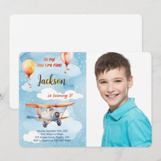 Invitation Photo d'anniversaire d'avion de garçon