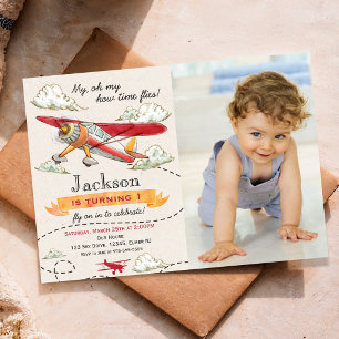 Invitation photo d'anniversaire d'avion vintage