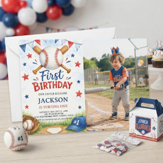 Invitation photo d'anniversaire de 1 an de basebal