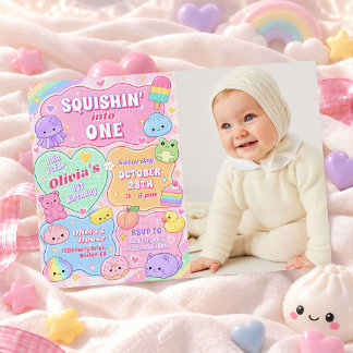Invitation Photo d'anniversaire de 1 an de la fille groovy sq