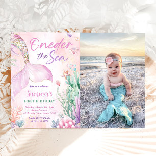 Invitation Photo d'anniversaire de 1 an de Mermaid Rose sous
