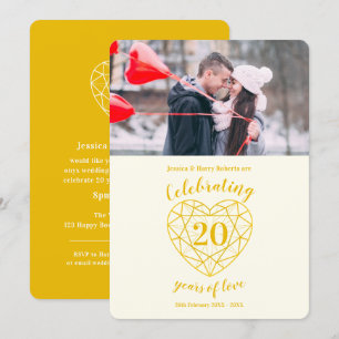 Invitation Photo d'anniversaire de 20 ans Golden Diamond
