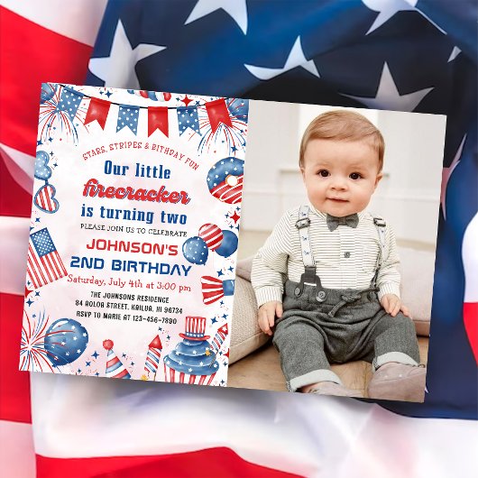 Invitation Photo d'anniversaire de 2 ans Little Firecracker 4